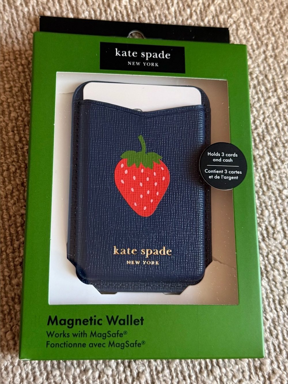 kate spade navy strawberry phone card holder